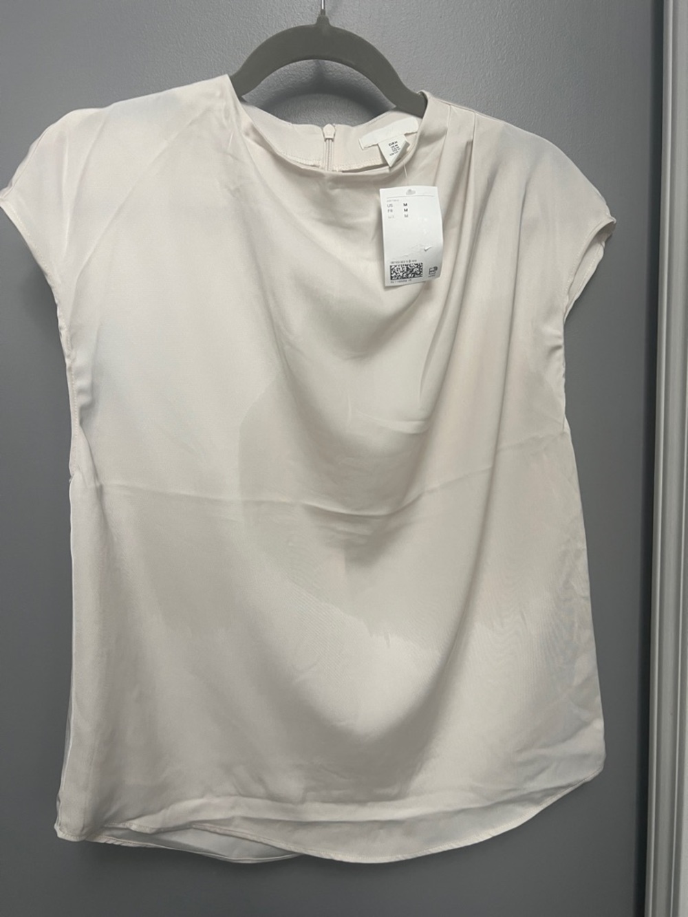 H&M Cream Short-Sleeve Satin-Look Blouse